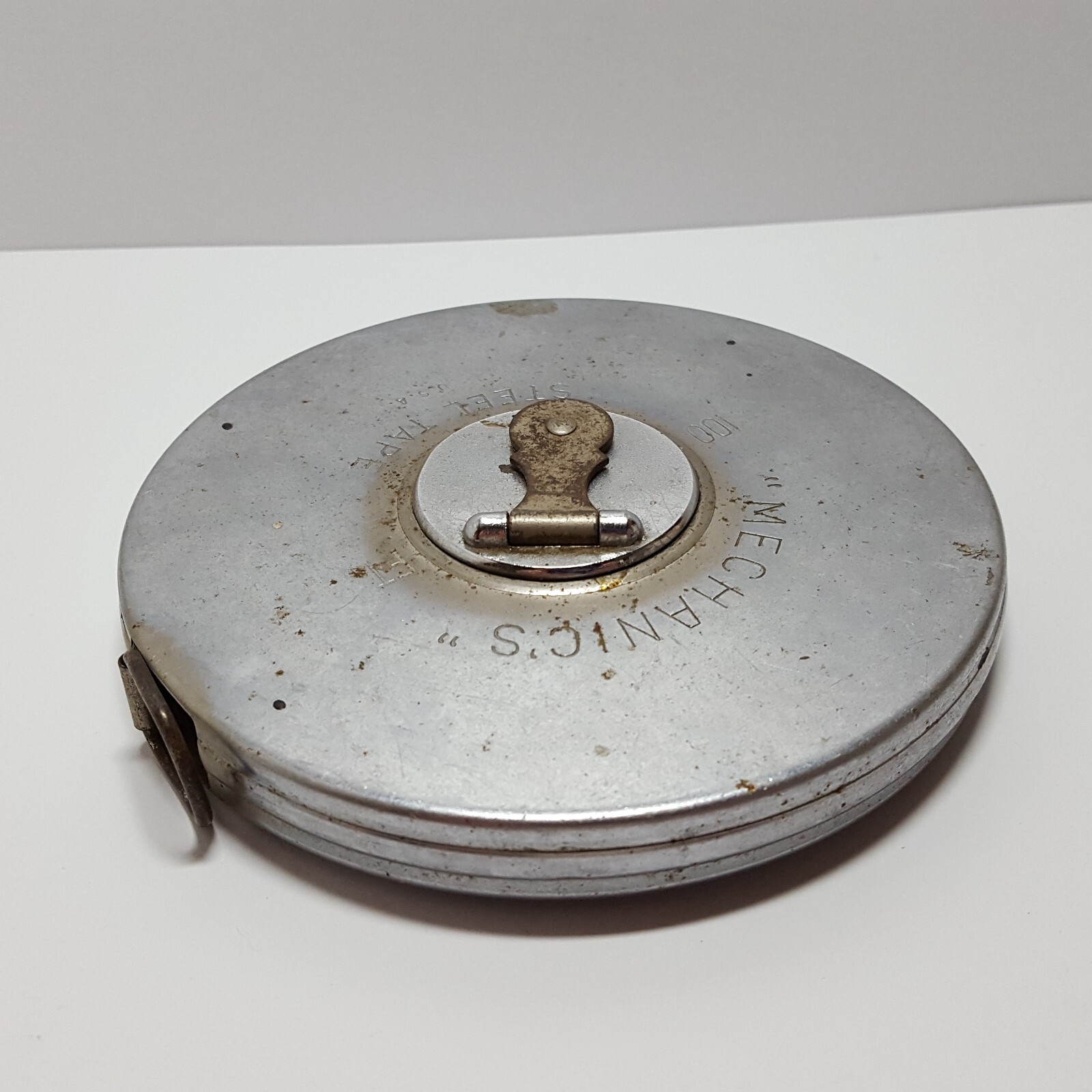 Vintage Chrome MECHANICS 4.25″ Round 100′ Feet Steel Tape Measure – USA Made