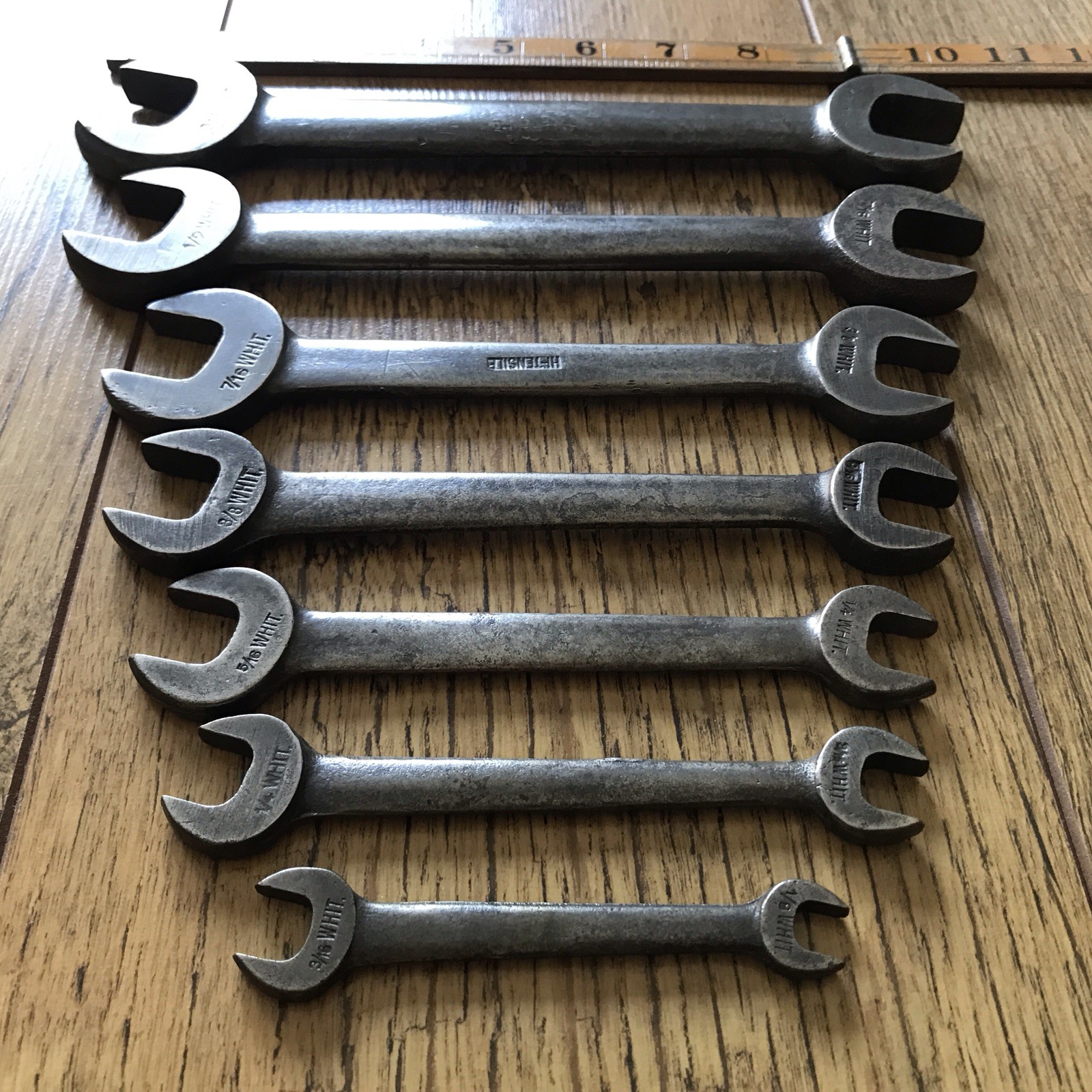 7 Vintage USA Armstrong 9/16” to 1/8” Whitworth Open Ended Spanners. C