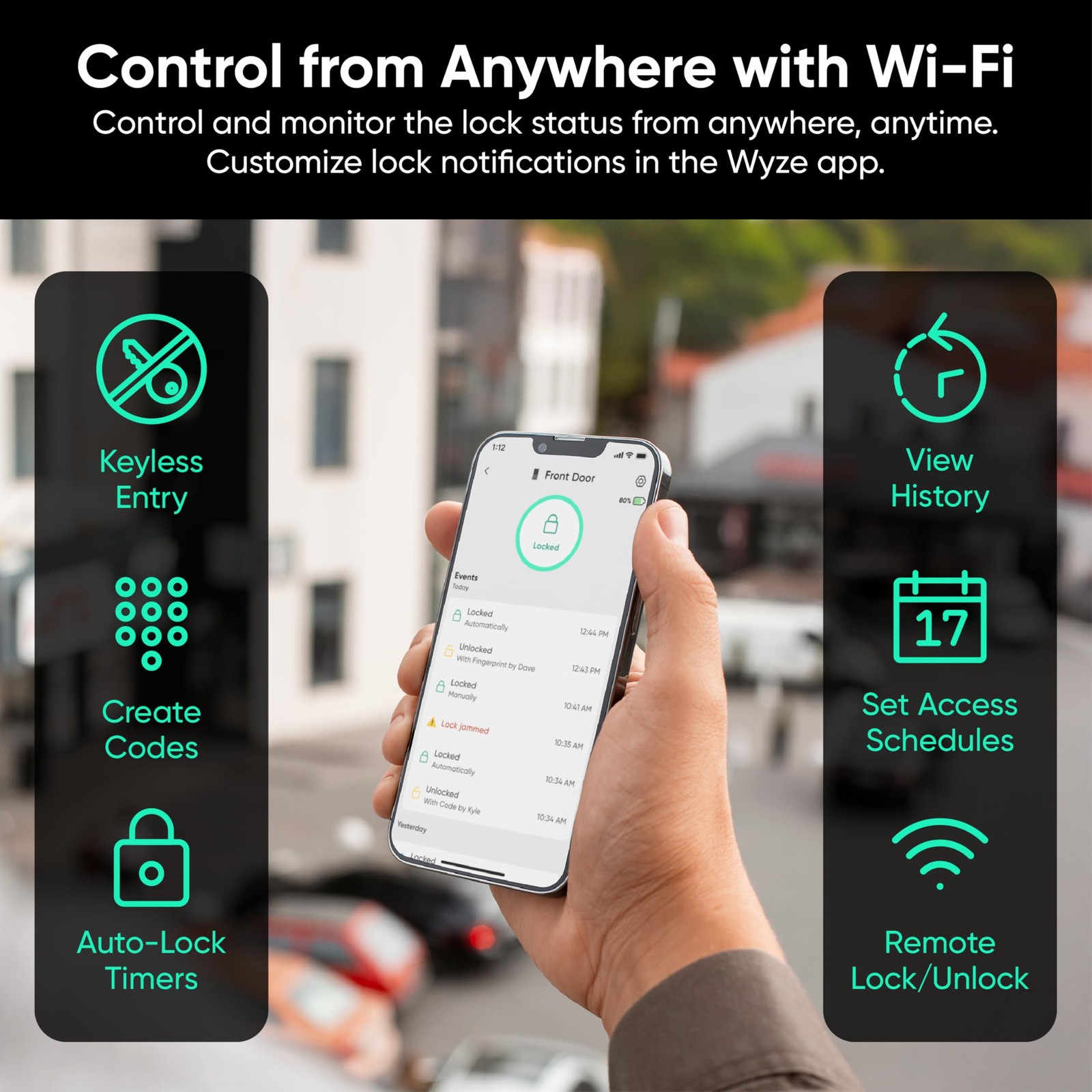 Wyze Auto-Lock Bolt v2, Fingerprint Keyless Entry Smart Lock, AI Black