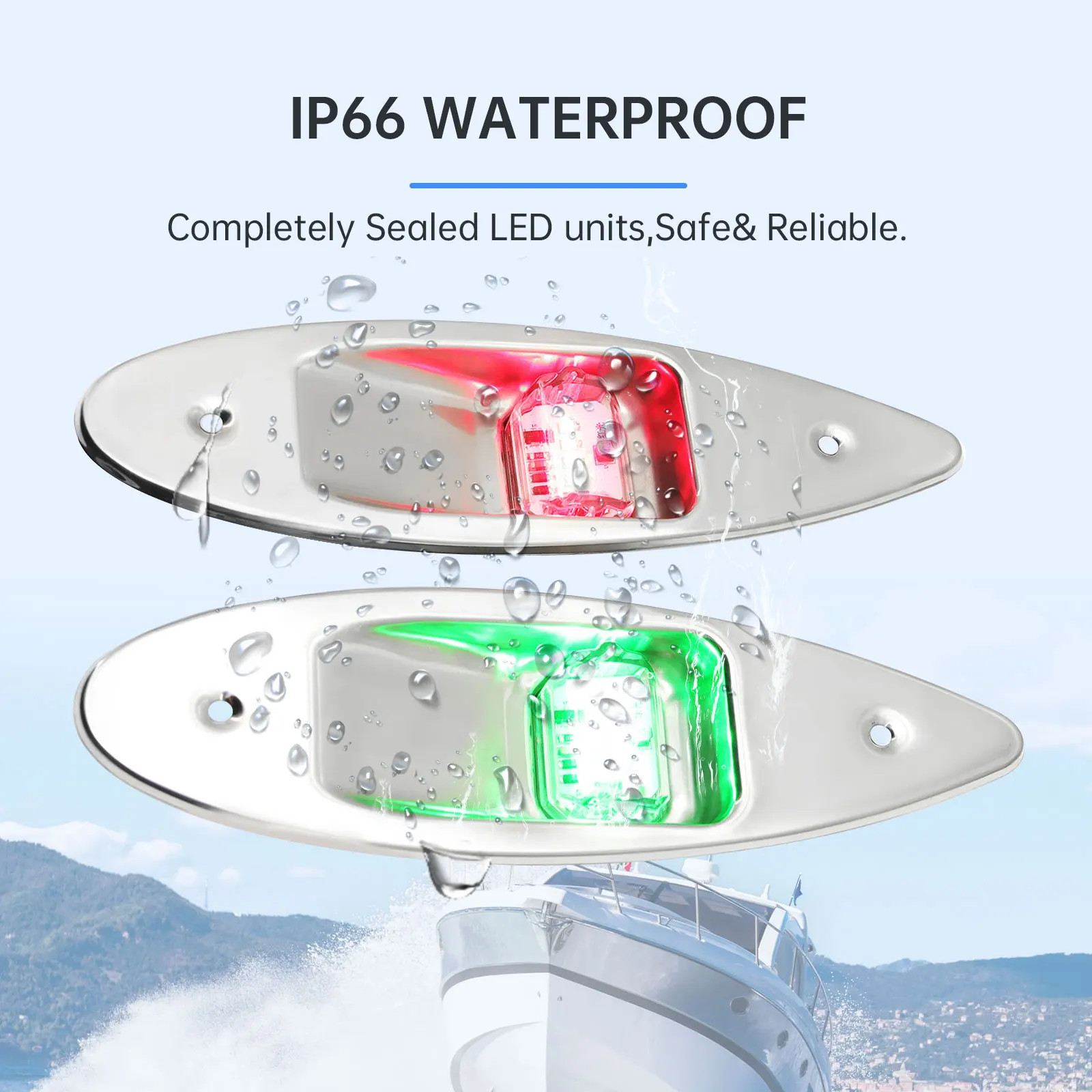 Marine Boat Navigation Light 12V LED Red Green Bow Side Signal Waterproof 2PC