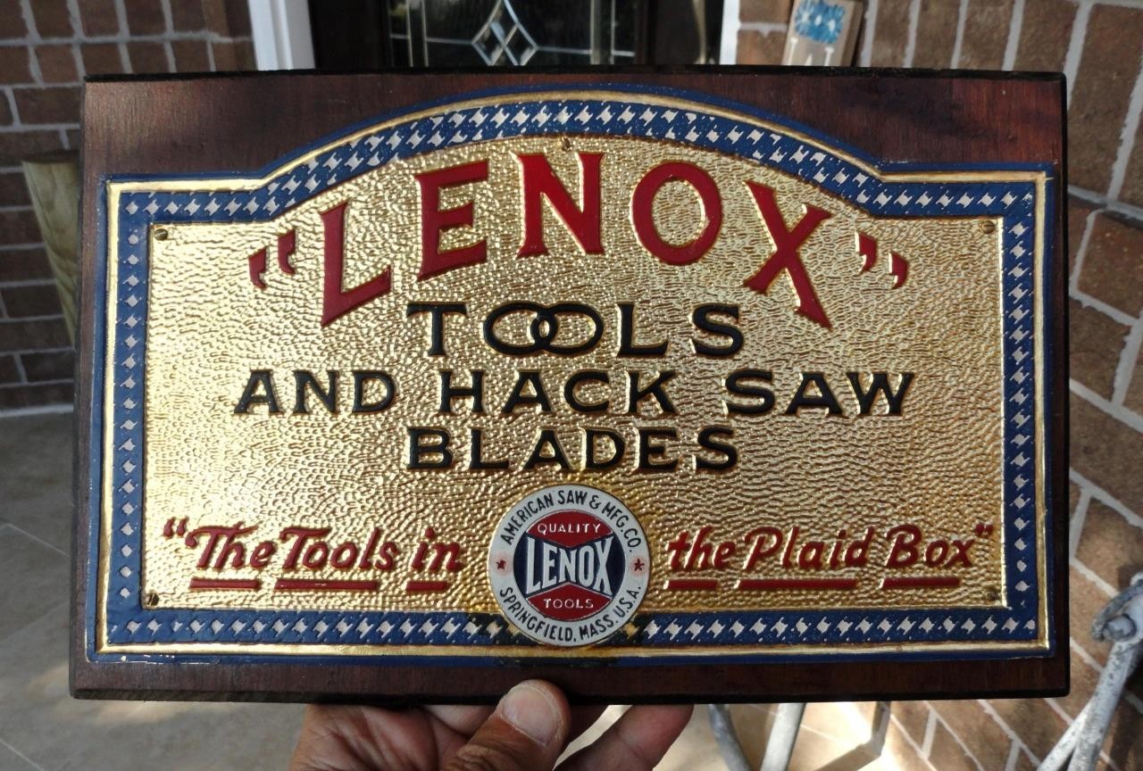 original LENOX TOOLS & HACK SAW BLADES Embossed Advertising Sign SPRINGFIELD, MA