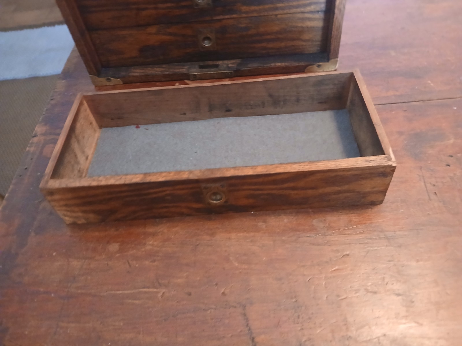 Antique 1/4 Sawn Tiger Oak Machinist Toolbox- Chest 4 Drawers – 14.5″x12.25
