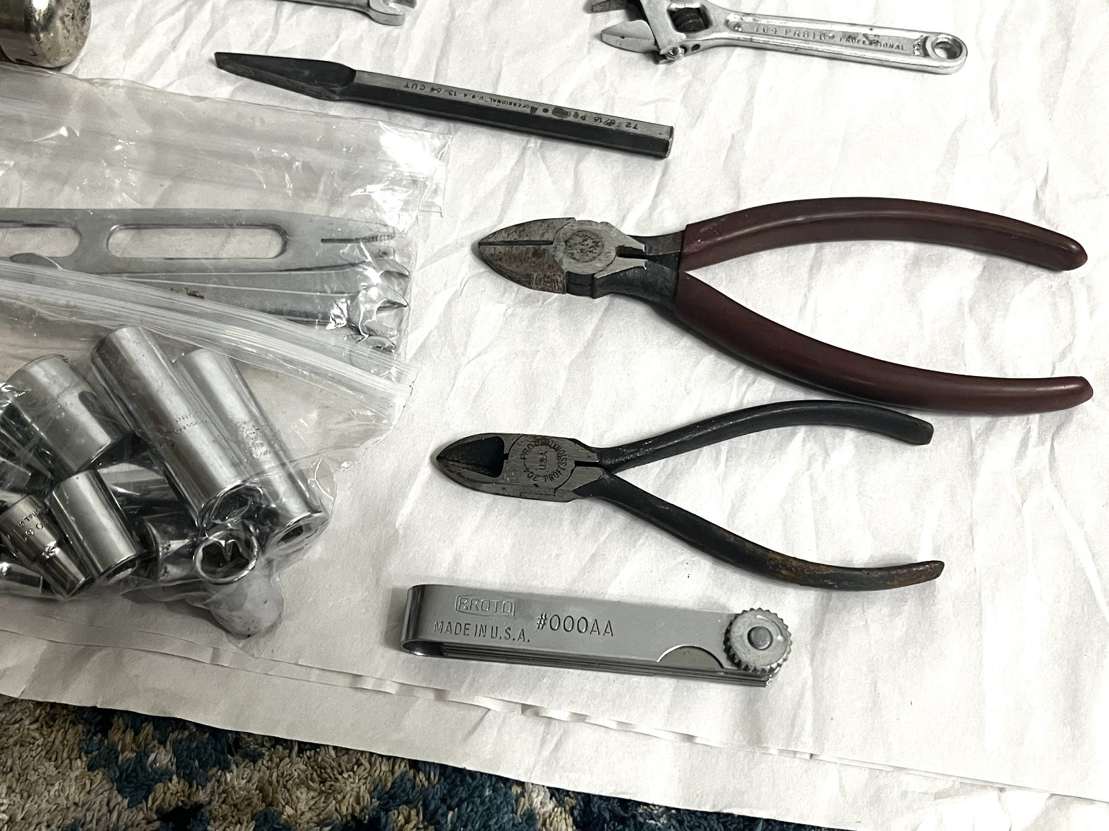 Proto Tool Lot of 27 Pieces Wrenches, Sockets, Pliers & Ratchet USA Mechanic