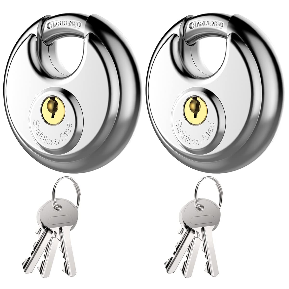 Keyed Padlock Stainless Steel Discus Lock Heavy Duty Locks With 6 Keys Waterproo