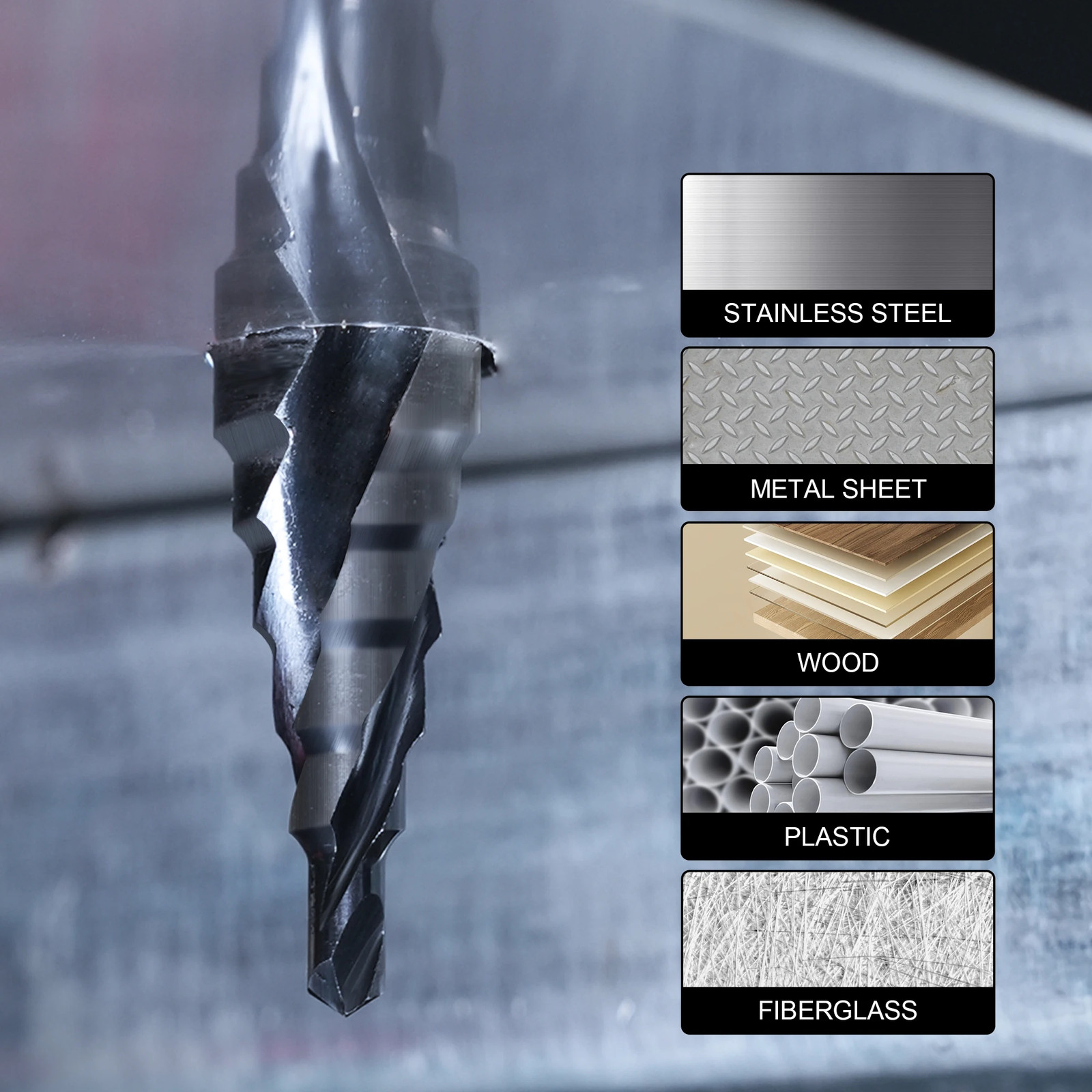 Step Drill Bit for Metal 1PC, 4-20mm M35 Spiral Flute Unibit Step Drill Bit, 1/4
