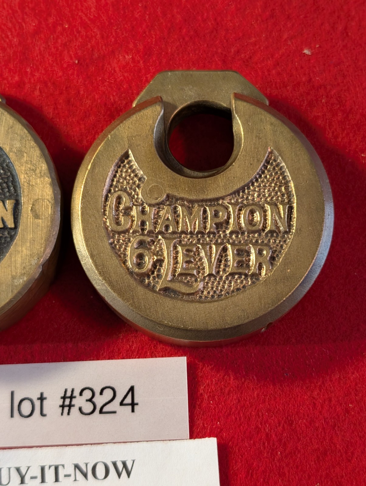 LOT OF 2 MILLER CHAMPION PANCAKE BRASS PADLOCKS, ANTIQUE VINTAGE LOCK LOT #324