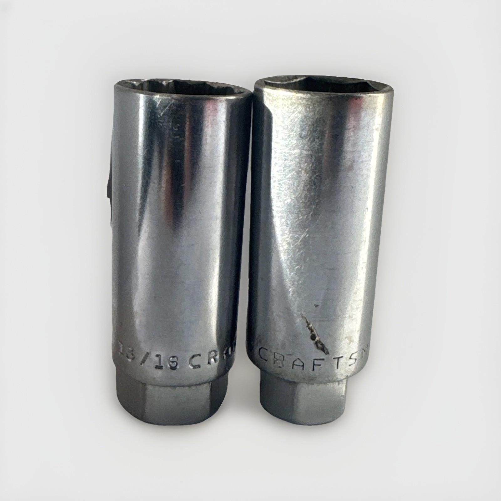 Lot 2 Vintage Craftsman Spark Plug Socket =V= 13/16″ Deep Well 1/2″ Dr 6/12pt