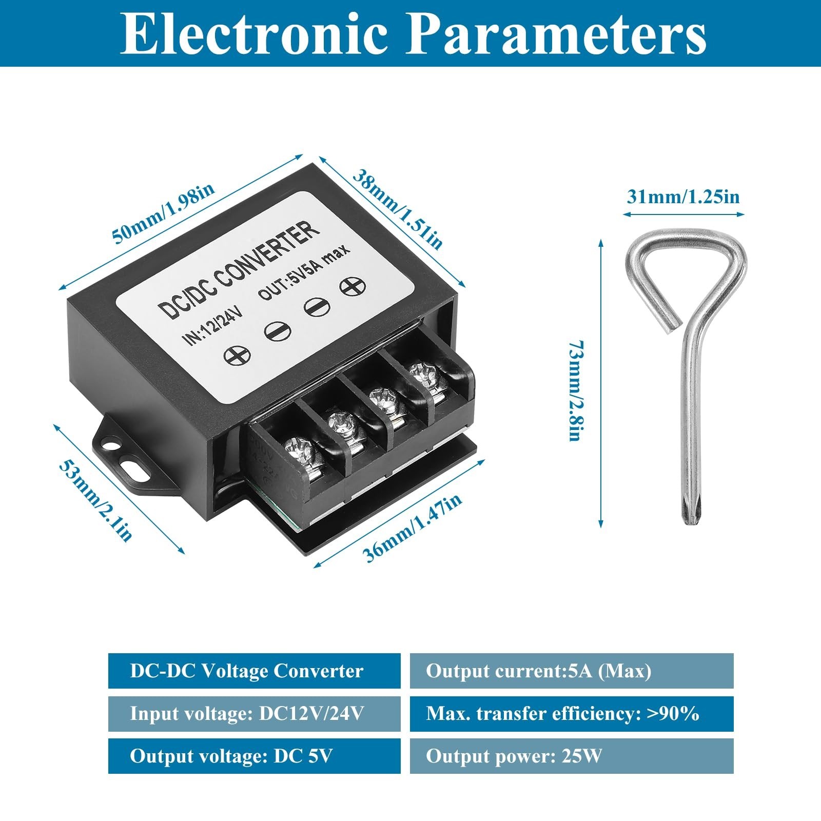 12V/24V to 5V 5A 25W Transformer IP67- Dust Proof DC Converter with Screwdriv…