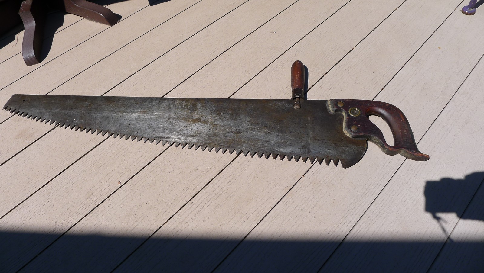 ANTIQUE H DISSTON & SONS LOGGING SAW, 36″ W PLATE, CAST STEEL