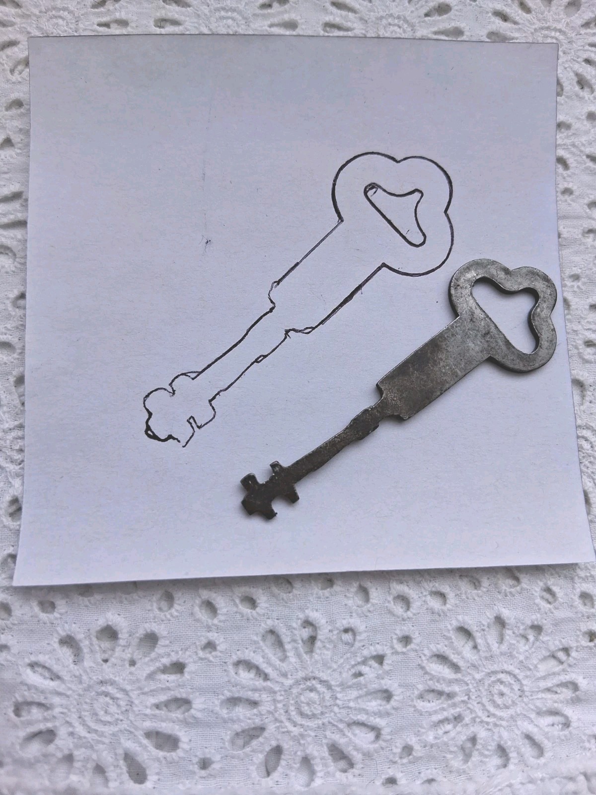 Vtg Key Flat Appx 2+” Hole Double Sided Replacement Metal Patina Collectible #1
