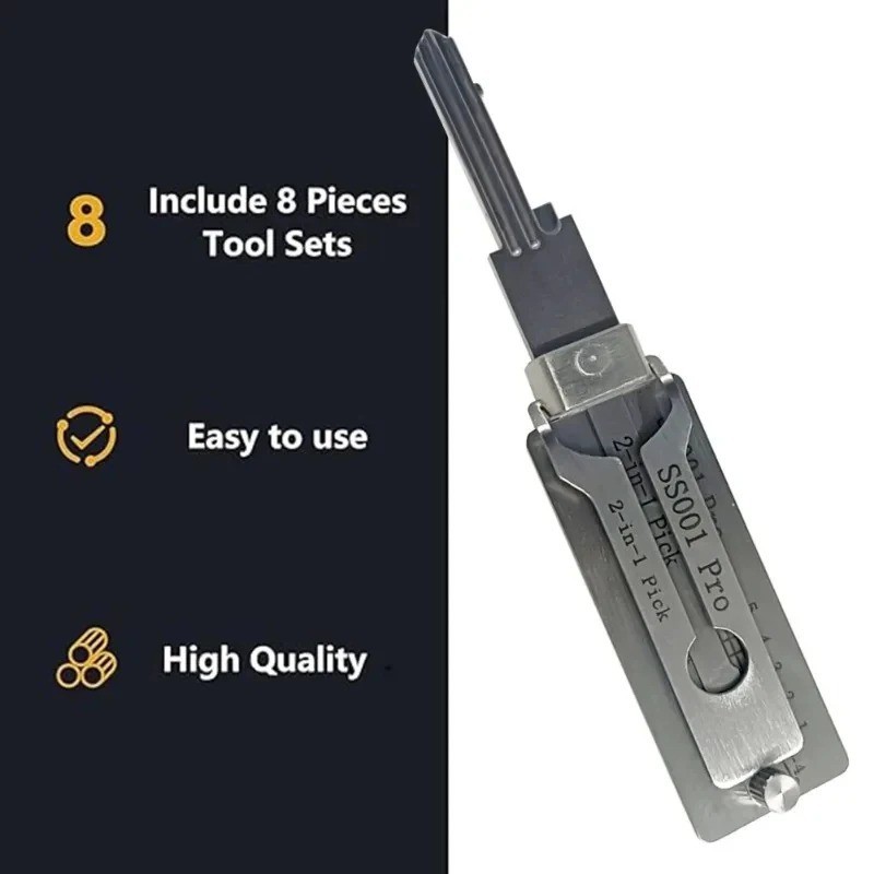 2-in-1 Stainless Steel Key Decoder Tool Precision Hook Lock Pick Portable