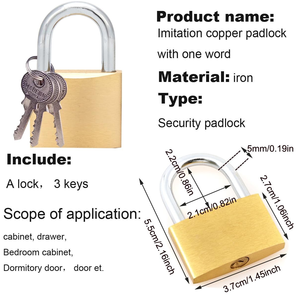 Arlai 4″ 4.96*1.26 inch, 1 stainless steel door bolt hasp +1 Iron padlock