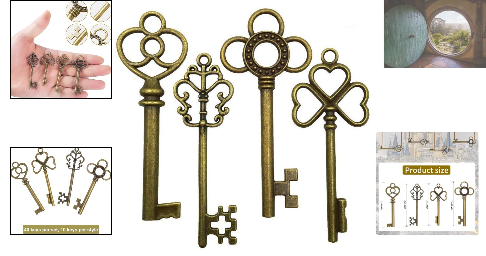 40-Piece Vintage Skeleton Key Charm Set – Ideal for Jewelry & Decor Projects