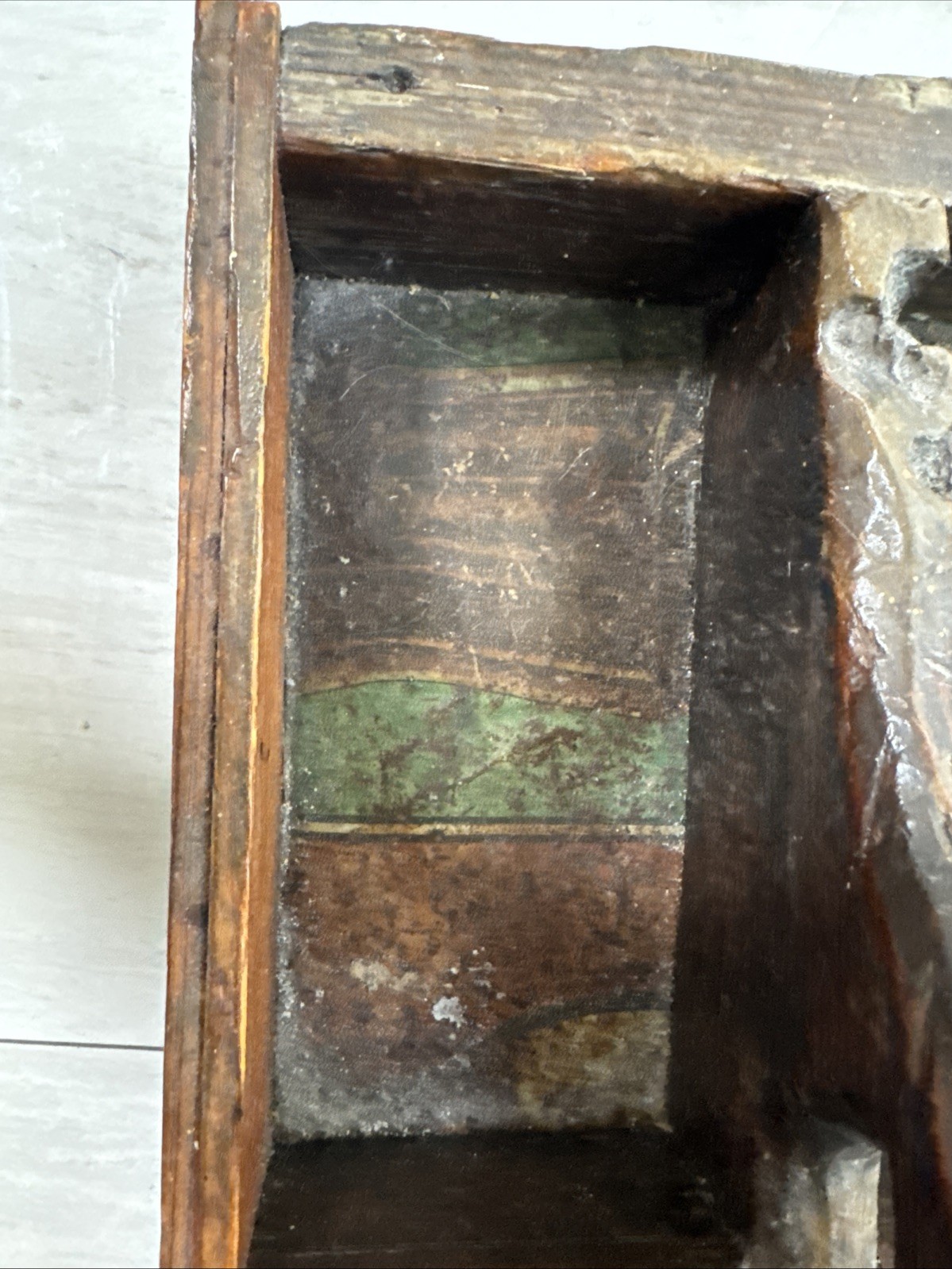 Vintage Wood Caddy Tote Box Farmhouse Table Piece Decor TIN COLA BOTTOM