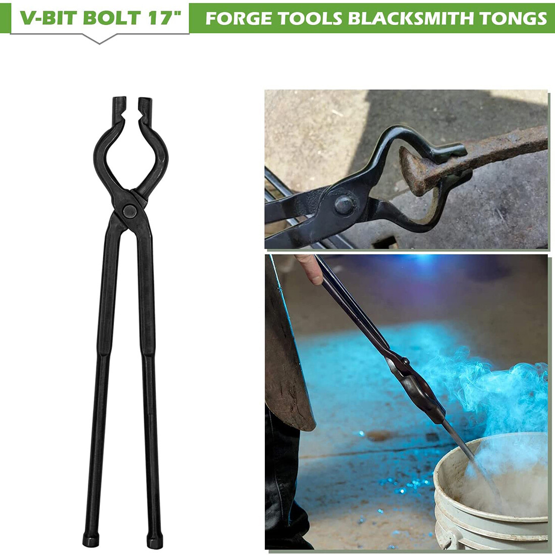 17″ Better Forge Tongs Knife Making V-Bit Bolt Blacksmith Tongs Wolf Jaw Tongs