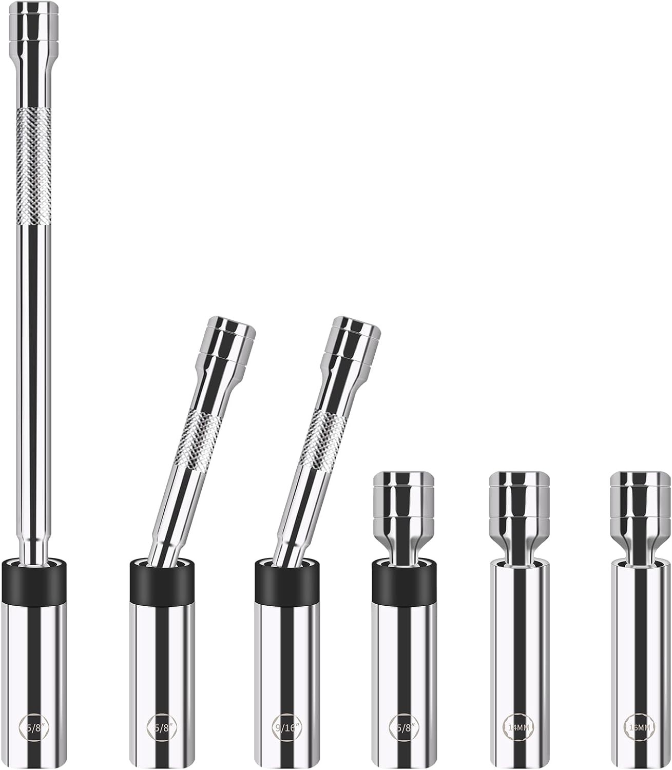 6-Piece Spark Plug Socket Set, 3/8-Inch Drive Magnetic Swivel, Thin-wall Sockets