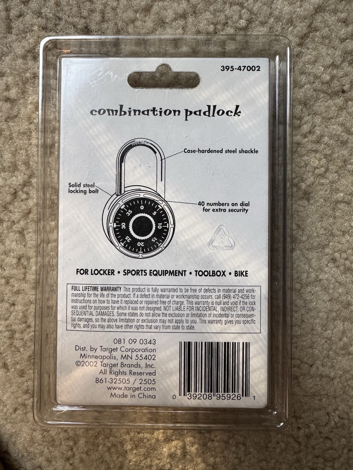 Combination Lock Padlock Purple Target Toolbox Locker Bike