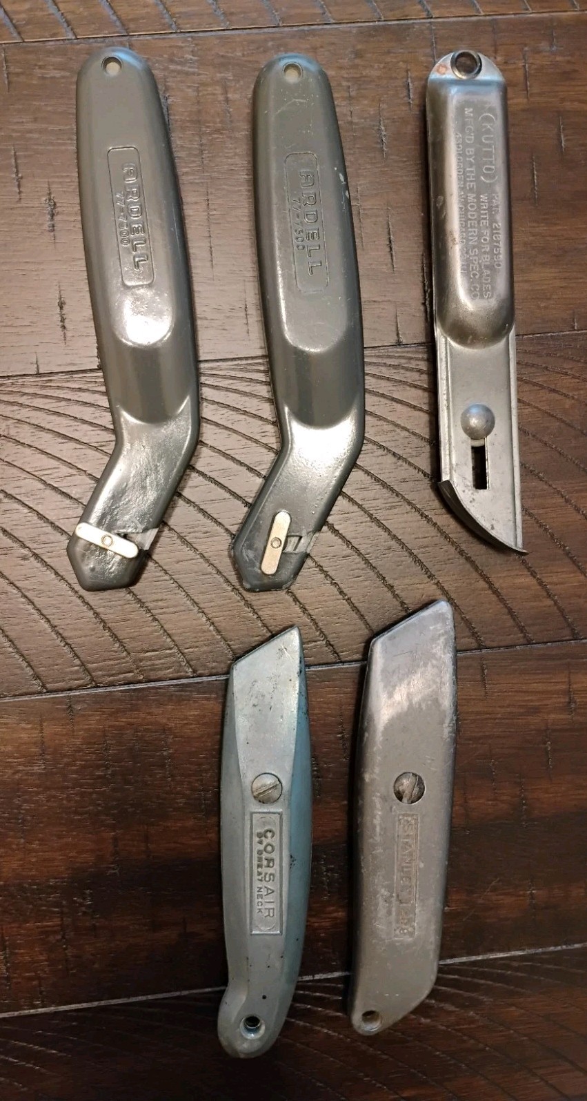 Ardell, Corsair, Kutto, Stanley Fixed Blade Utility Knives, No Blades, Lot Of 5