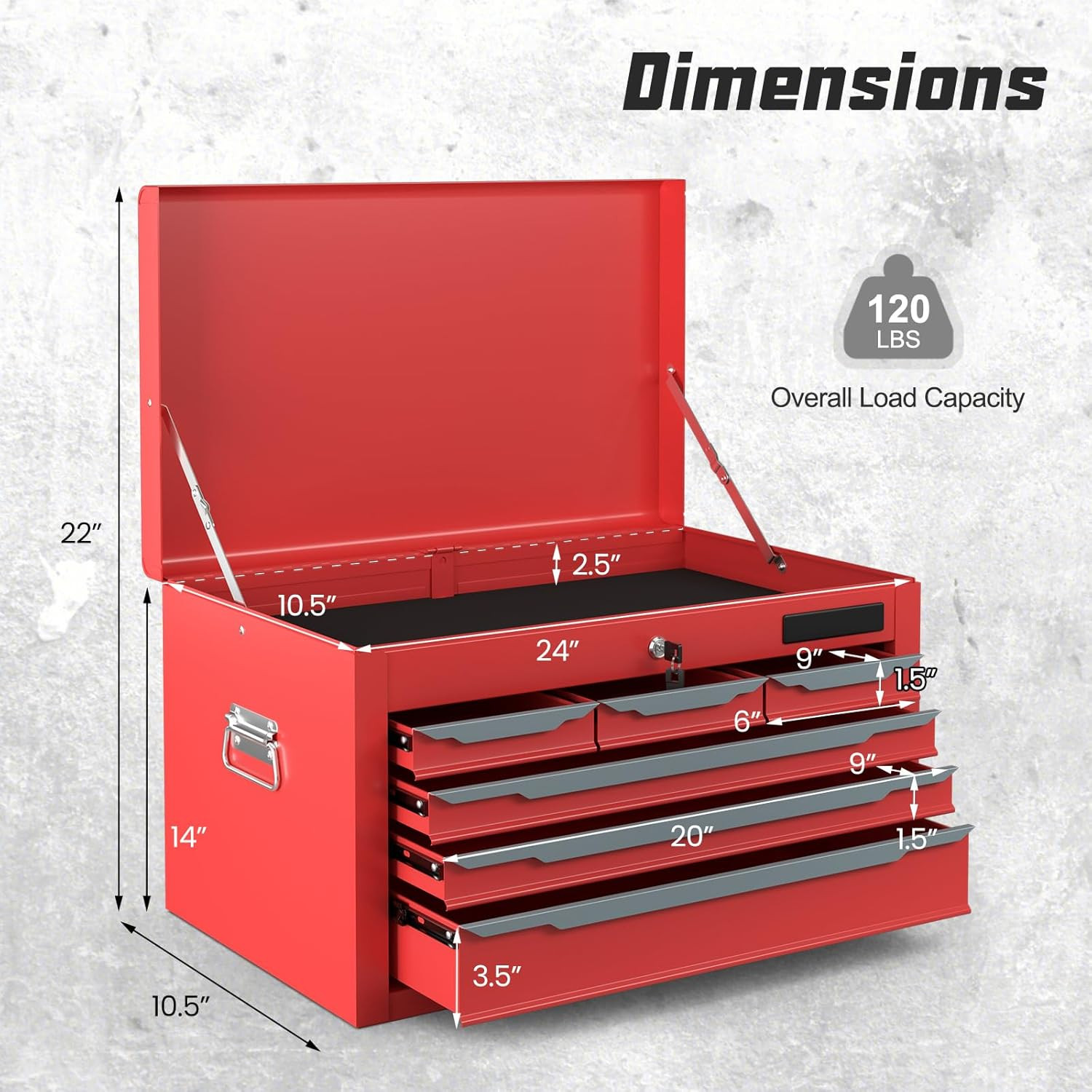 Sturdy Metal Tool Box with 6 Drawers & Top Tray – Black/Red Finish