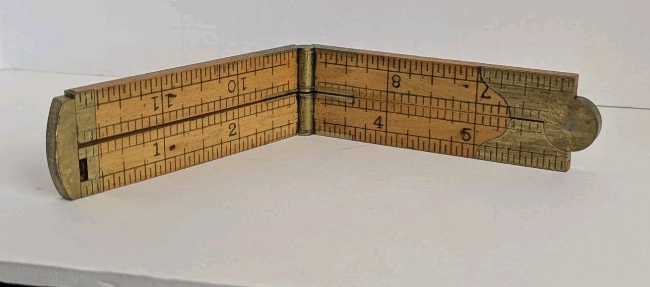 # 32 Stanley Boxwood Brass Folding Ruler, Caliper 12″ 1930’s *NICE**