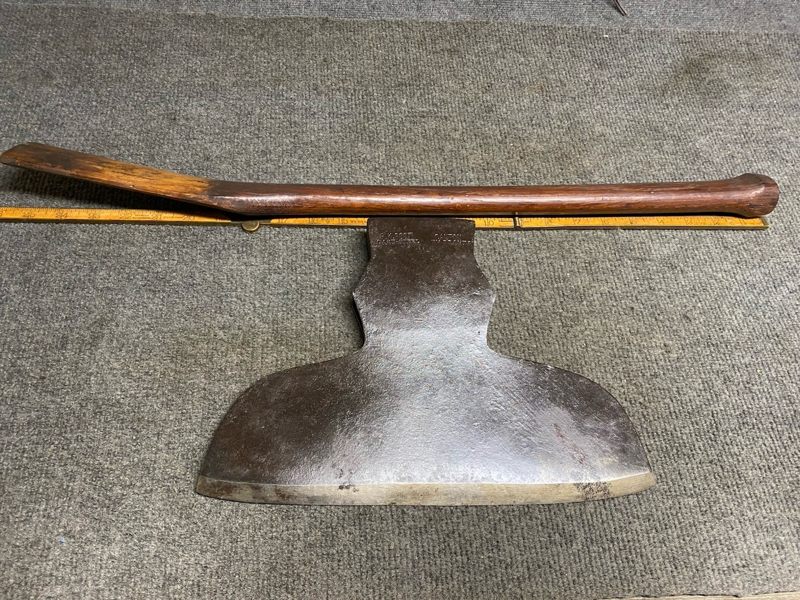 Rare Antique K. Root 1800’s 12-1/2” Broad Axe With Original Handle Never Used