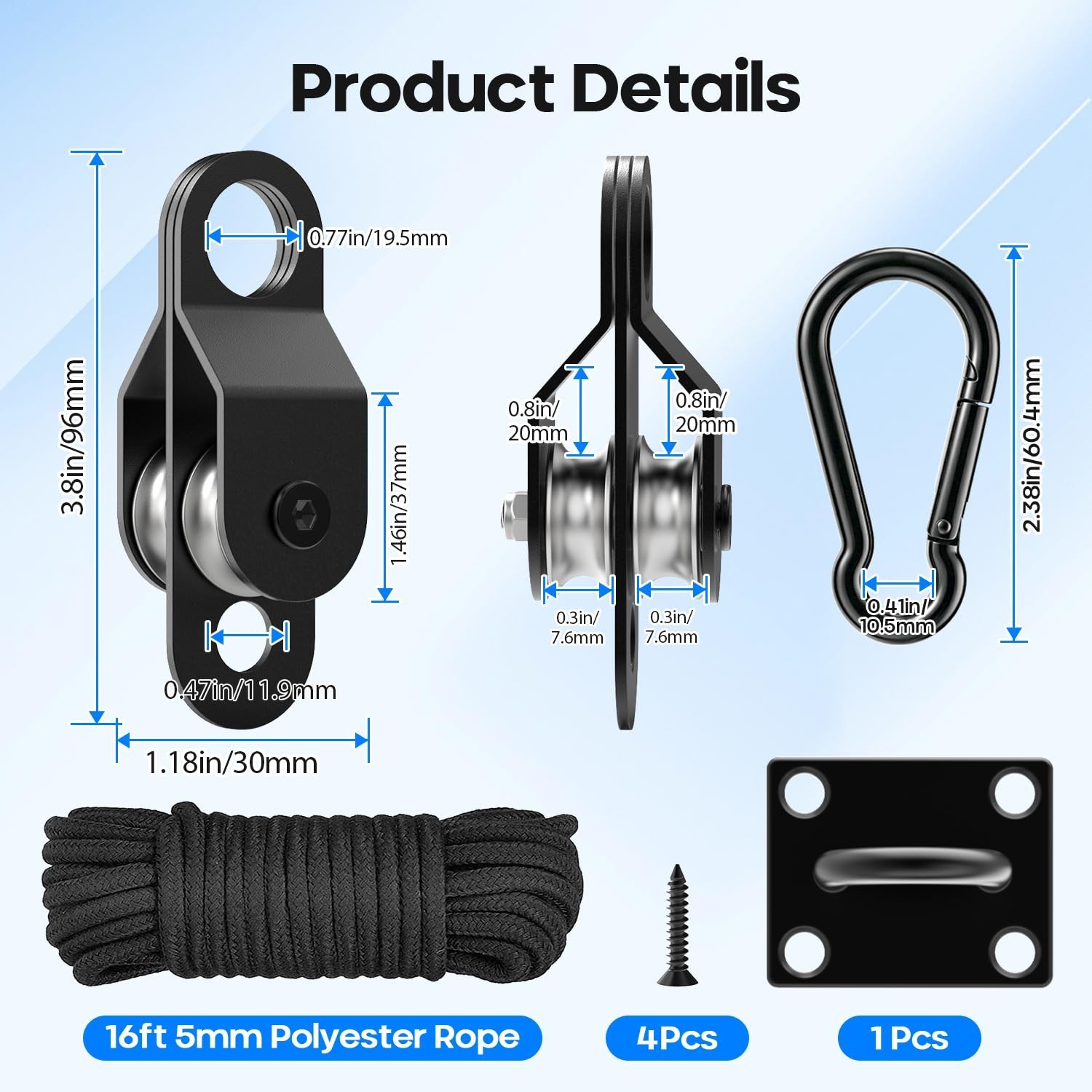 Black Pulley Block System Set Include 2 Double Pulley with Ball Bearing Insid…