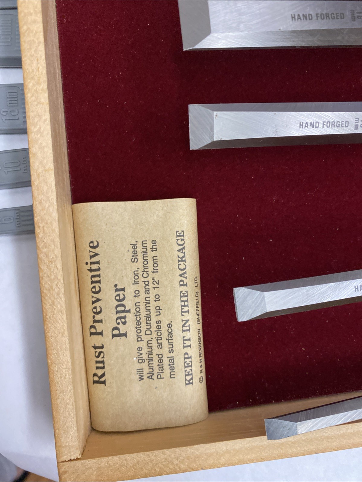 Marples Sheffield England Blue Chip Set of 6 Chisels In Wooden Box By Record