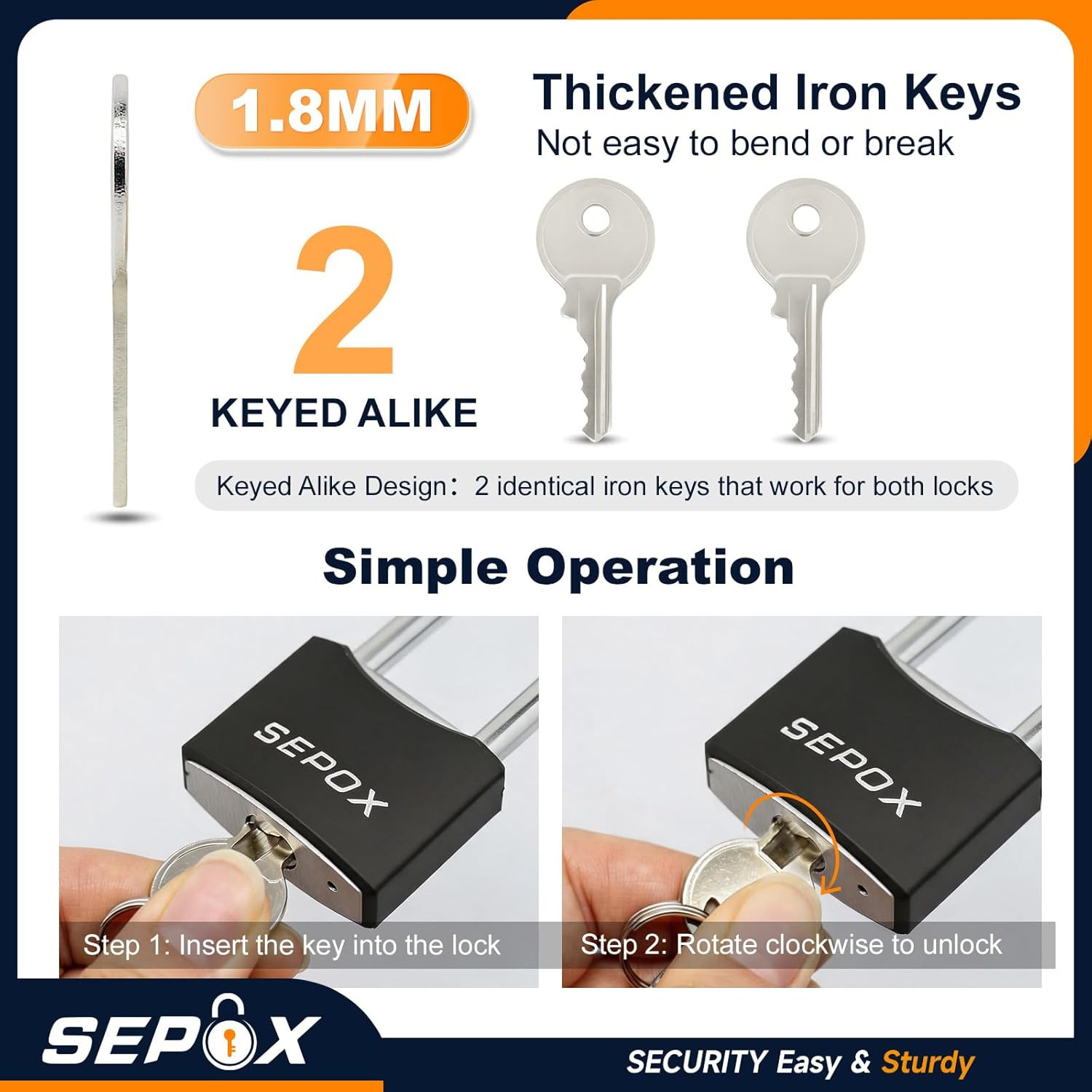 2-Pack Heavy Duty Padlocks, Keyed Alike – 1-9/16″ Solid Steel, 1-3/4″ SHIPS FREE