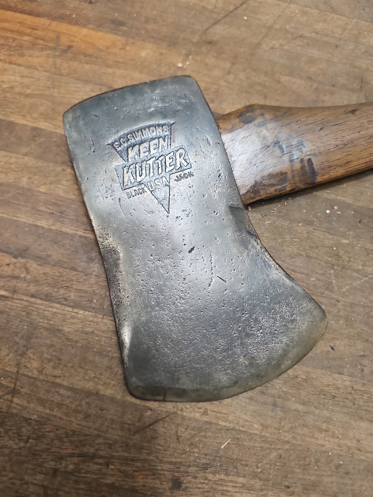 R79- Antique Embossed Logo E. C. Simmons Keen Kutter Black Jack Single Bit Axe