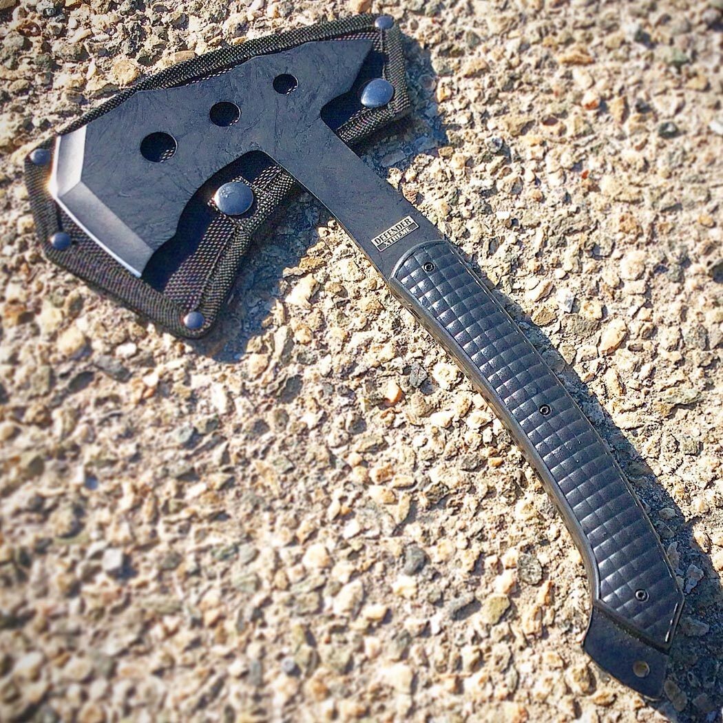 2PC DEFENDER SOLID STAINLESS Grip Handle Camping Hatchet TACTICAL AXE & Sheath