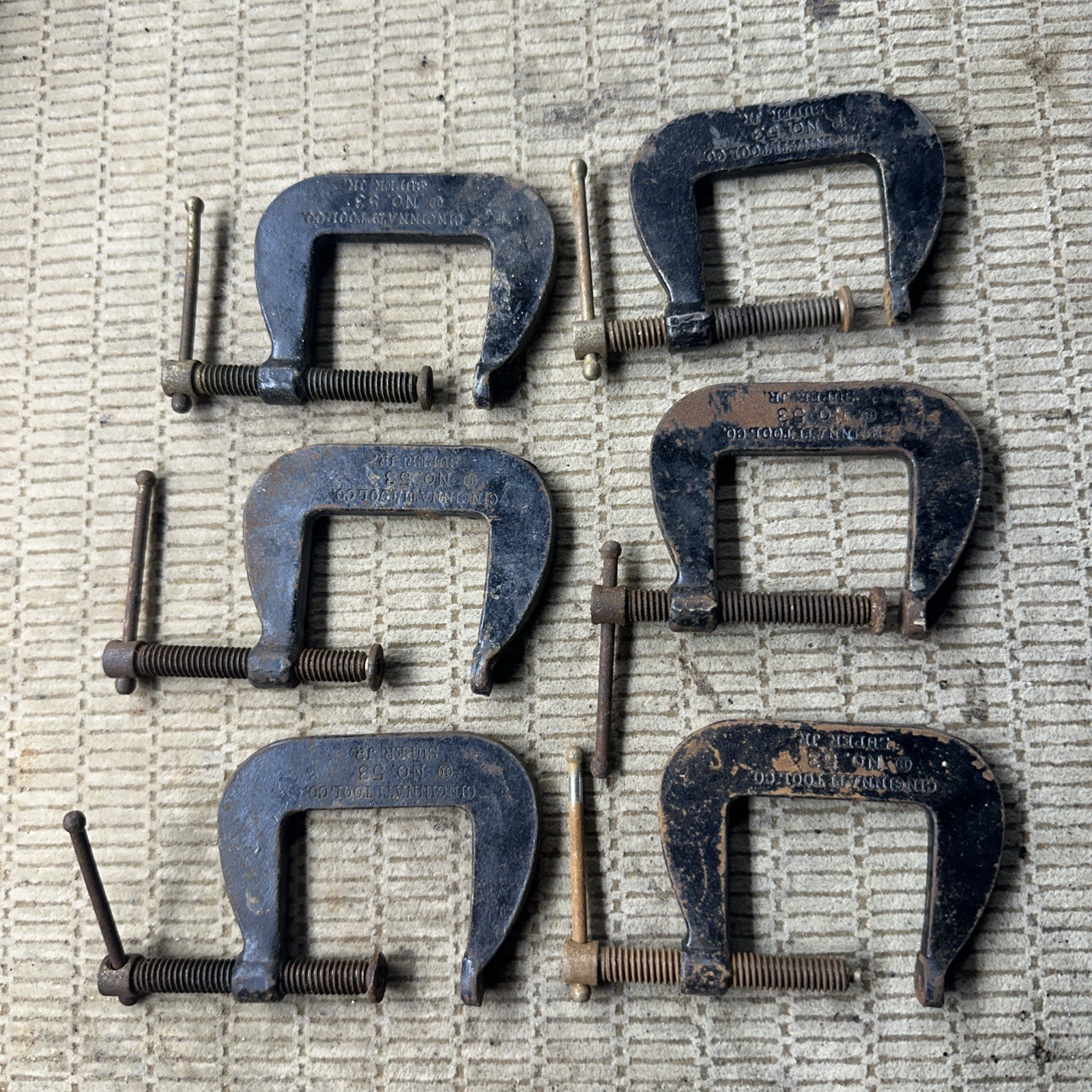 6 Vintage Cincinnati Tool Co. 2 Piece No 53 Super Jr. 1-1/2″ C-Clamp OLD CLAMP