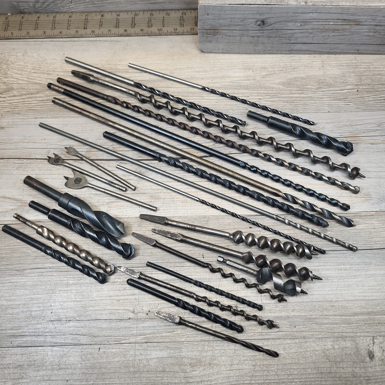 Lot of 25 antique assorted Vintage Auger Drill Long Bore Drill Bits Mixed