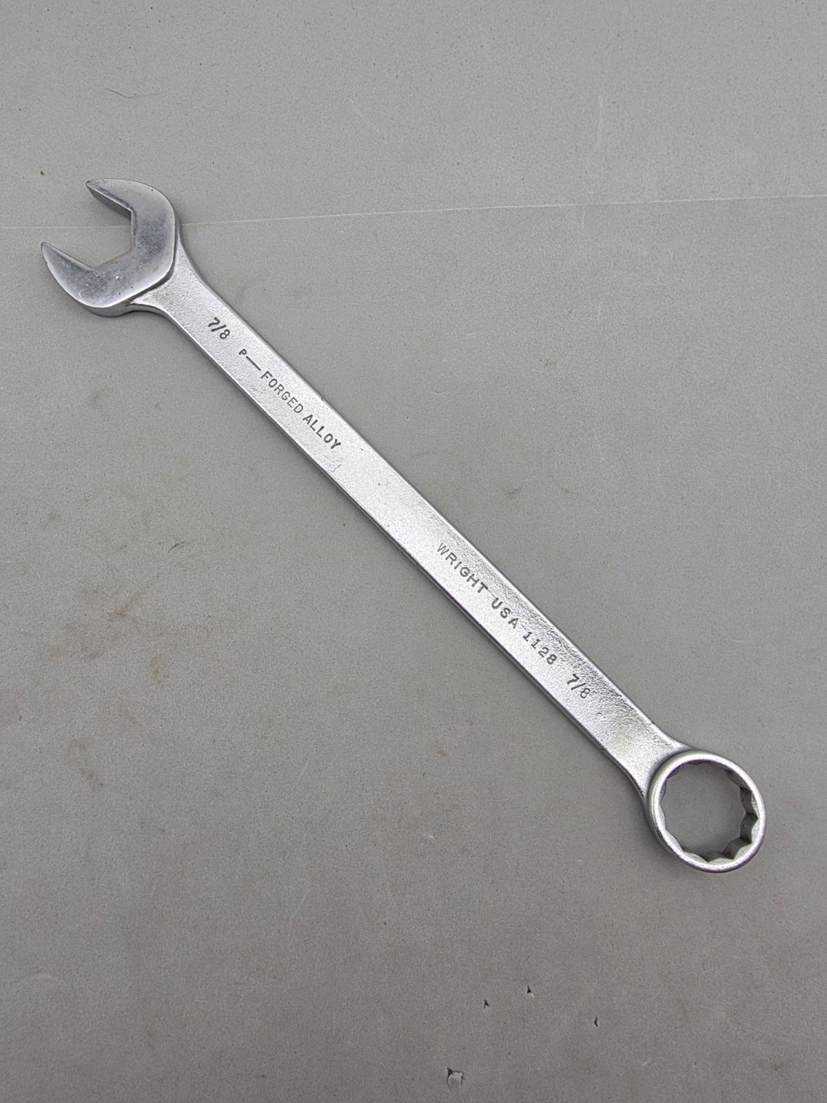 Wright 7/8” Combination Wrench 1128, 11″ Vintage Forged Alloy USA
