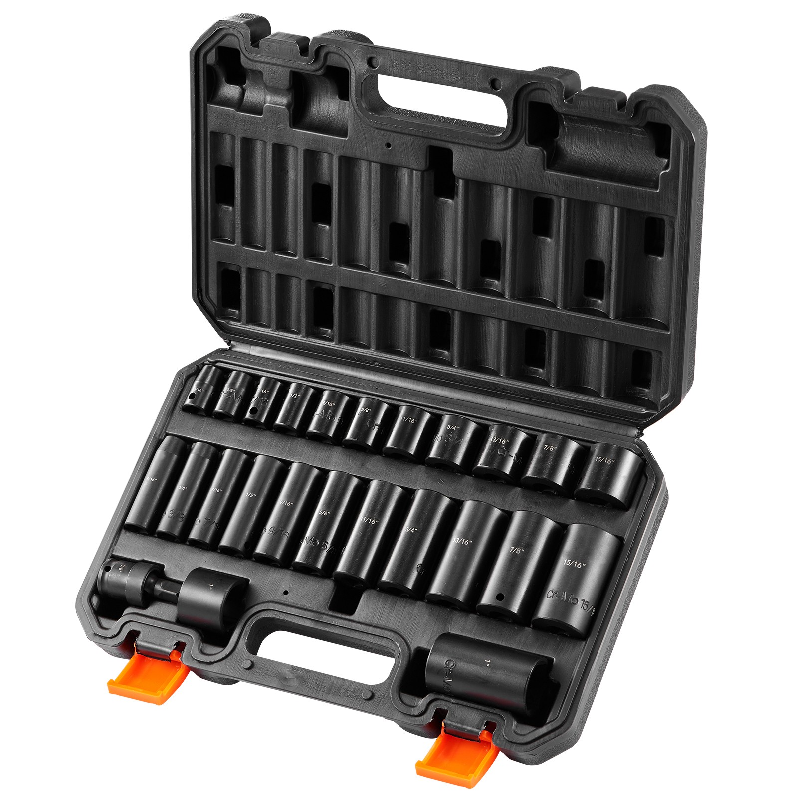 Impact Sockets Set 25pcs 6-Point 3/8in Drive Bit Ratchet Tool Kit Case