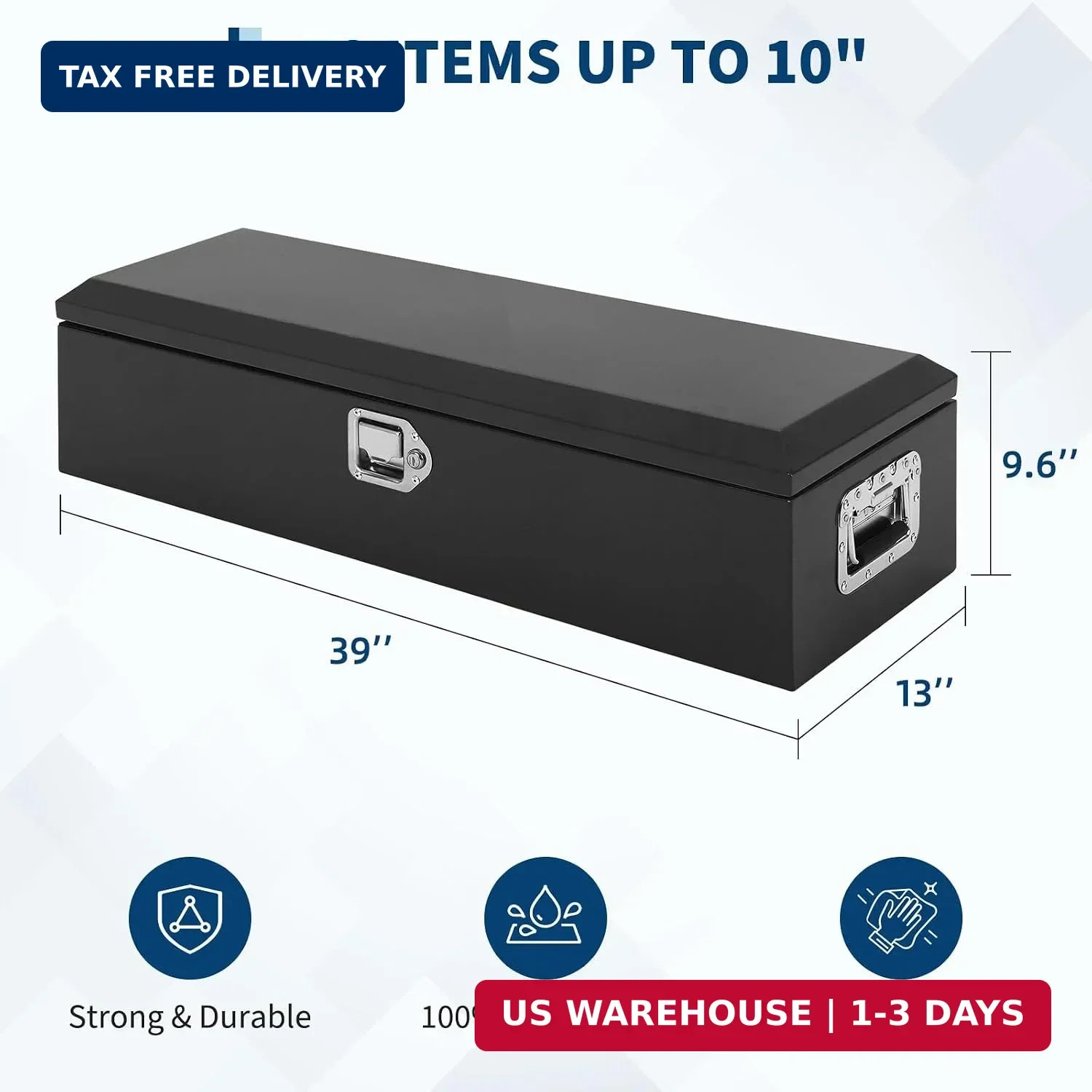 Heavy Duty Steel Metal Tool Box 39″ for Truck Bed, Locking Plate Crossbed Storag