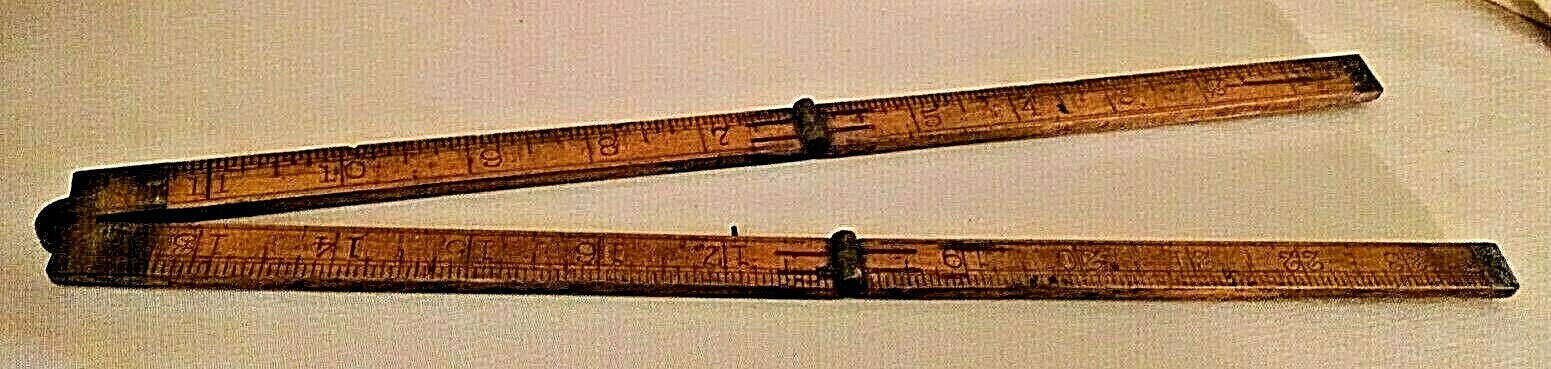 Folding Ruler Yardstick 24 Inch Brass Wood Collapsible Rule Unmarked Vintage