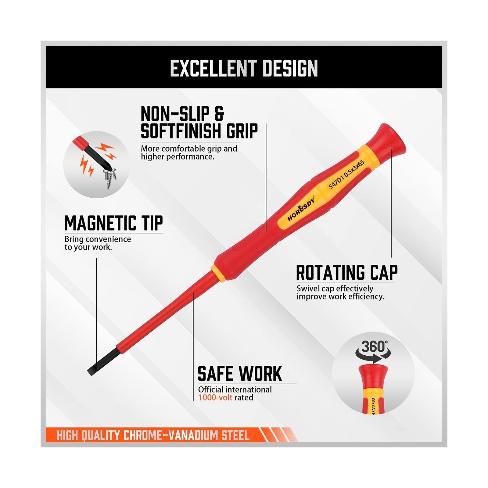 HORUSDY 1000V 6-Piece Mini Insulated Screwdriver Set, Magnetic Tip … Fast Ship