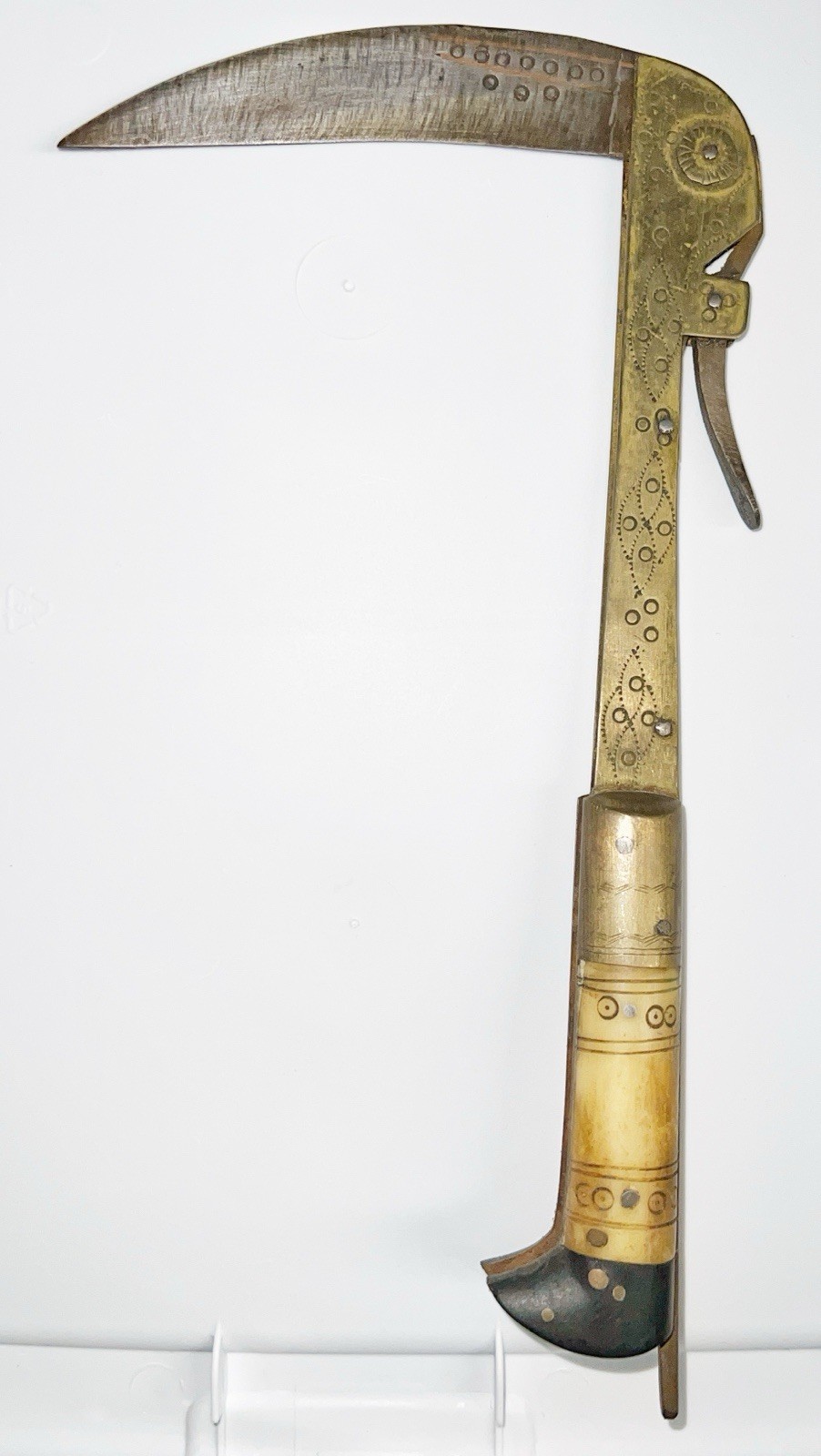 Antique 1880-1910 Folding Lohar Sickle Double-Fold NW Pakistan/Afghan Brass B2