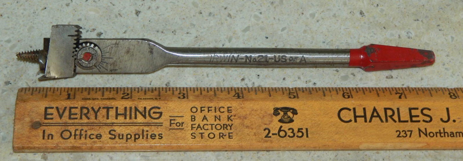 Vintage Antique IRWIN Drill Set Wood Hand Auger T-Handle Brace Expansive #21 Bit