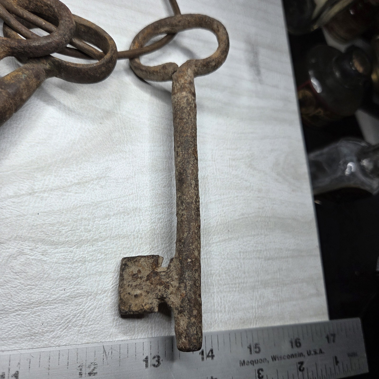 Antique Original Iron Skeleton Key Ring Large Jailer Keys Rustic Decor
