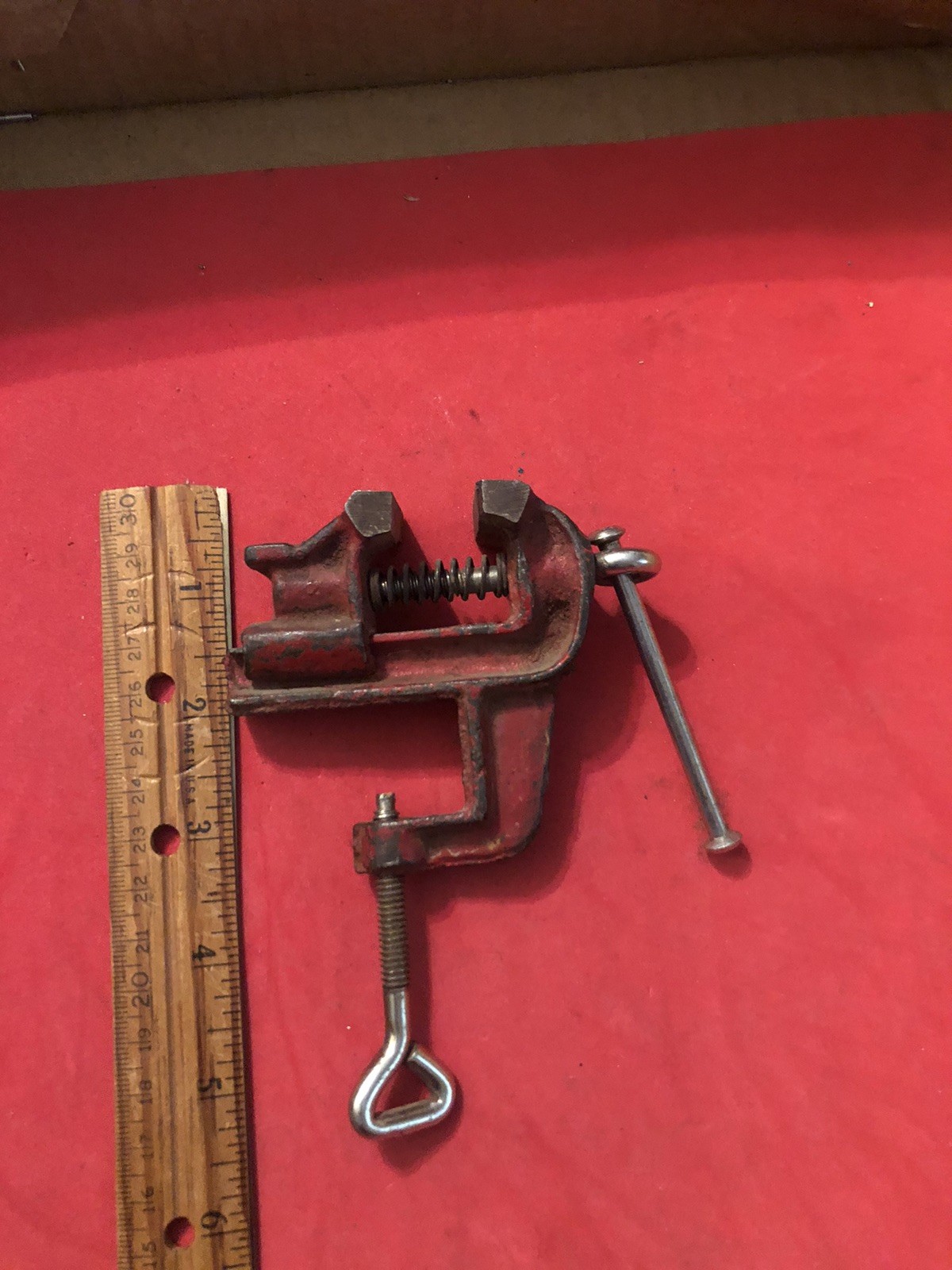 Vintage Small Bench Vise Marked Japan – Red