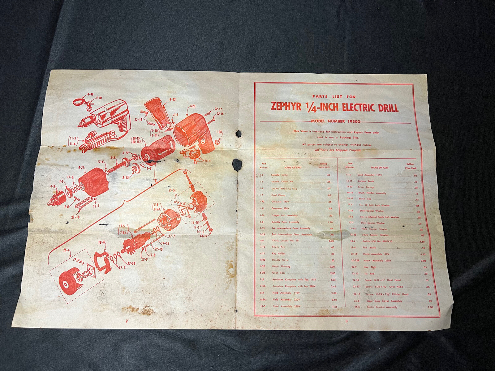 Vintage “ZEPHYR” Model-1950G 1/4″ Electric Drill, PET POWER TOOLS, circa 1952-57
