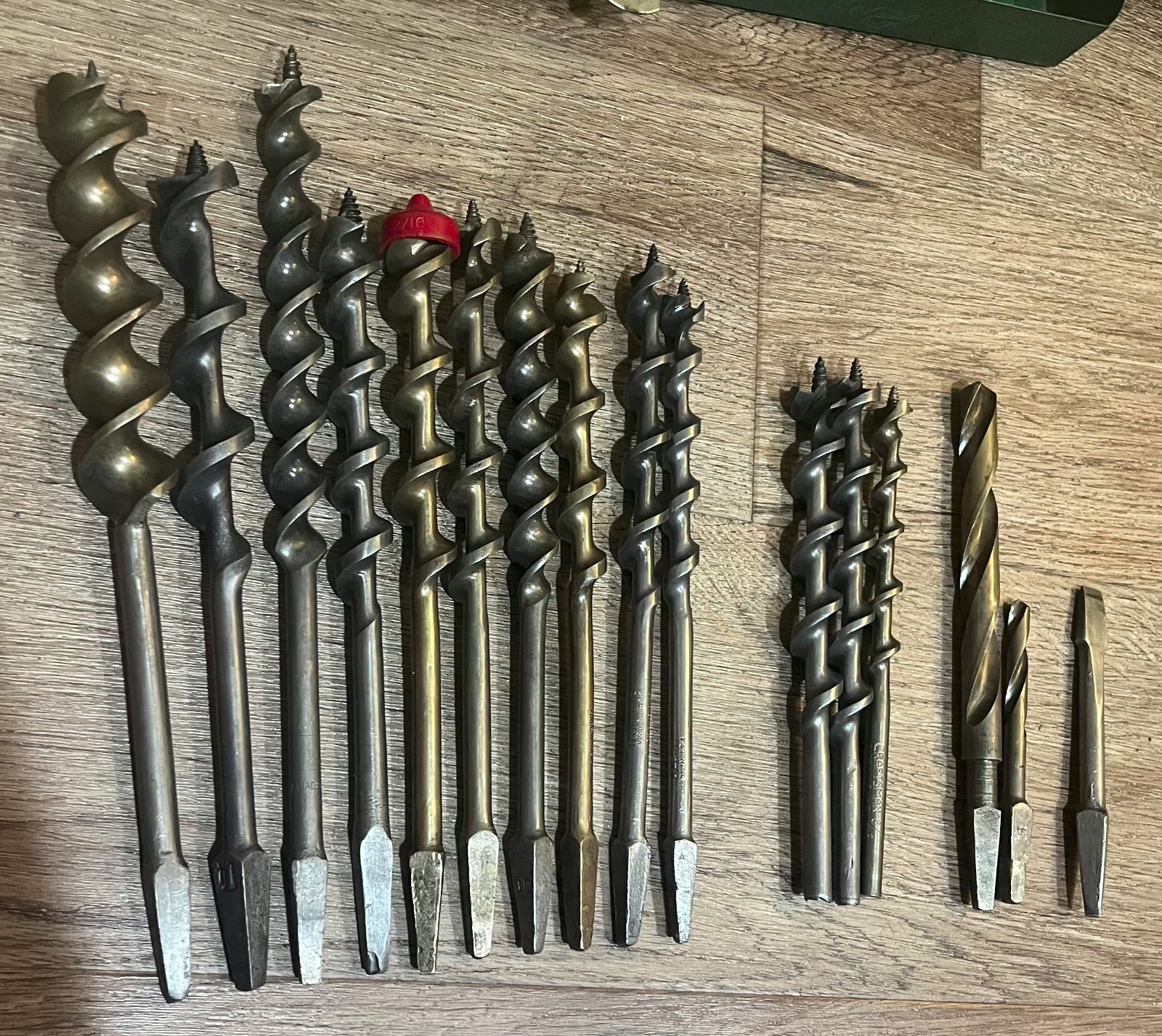 Lot of 16 Refurbished Auger/Drill Bits (Irwin, Craftsman, Vulkan, etc) w/ Case