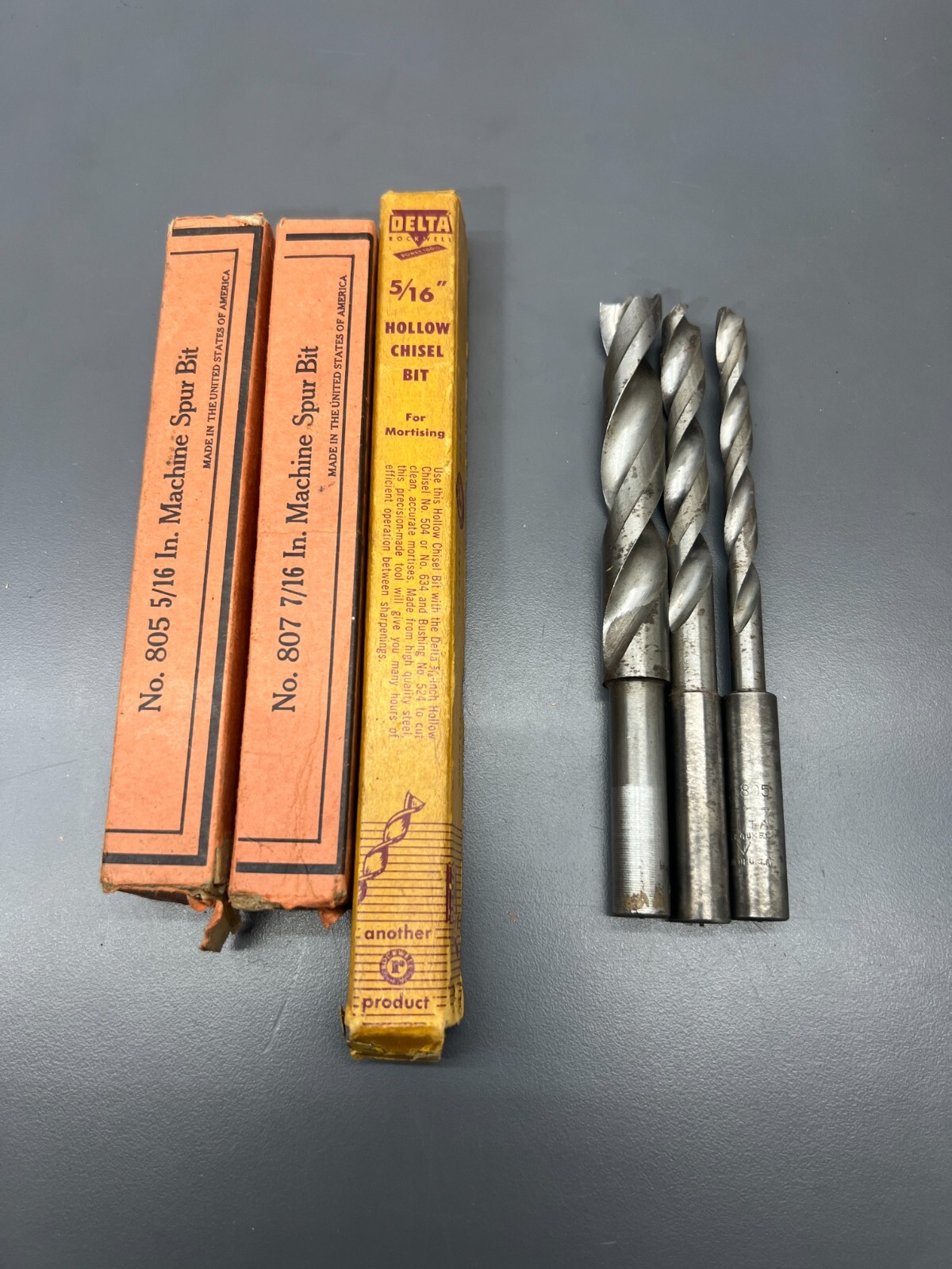 LOT OF 3 VINTAGE DELTA ROCKWELL MACHINE SPUR BIT SET – READ DESC – EXC – USA