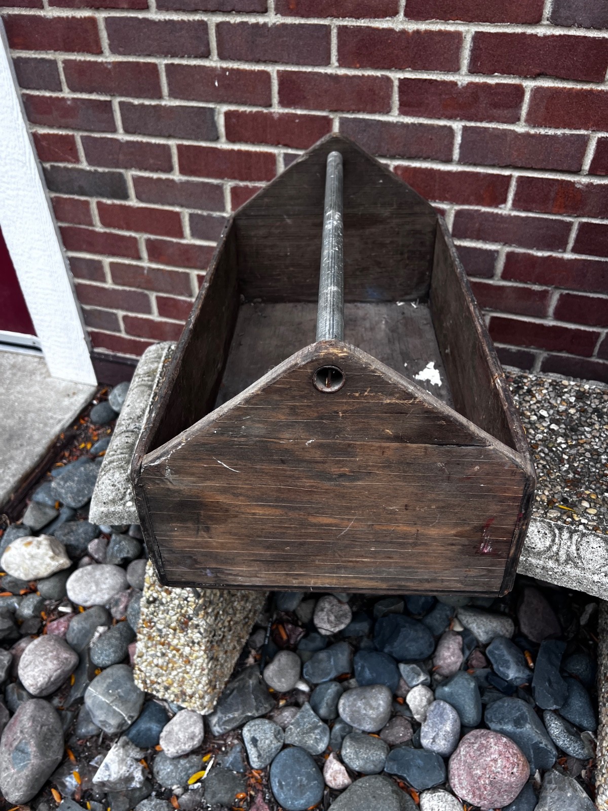 Vintage Handmade Wood Tote Tool Box Crate Wood Box With Metal Handle ‘Flower’