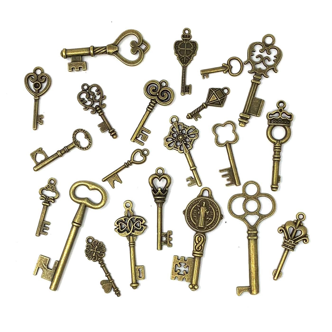 125 PCS Vintage Skeleton Key Set Charms, JIALEEY Mixed Antique Style Bronze Bras