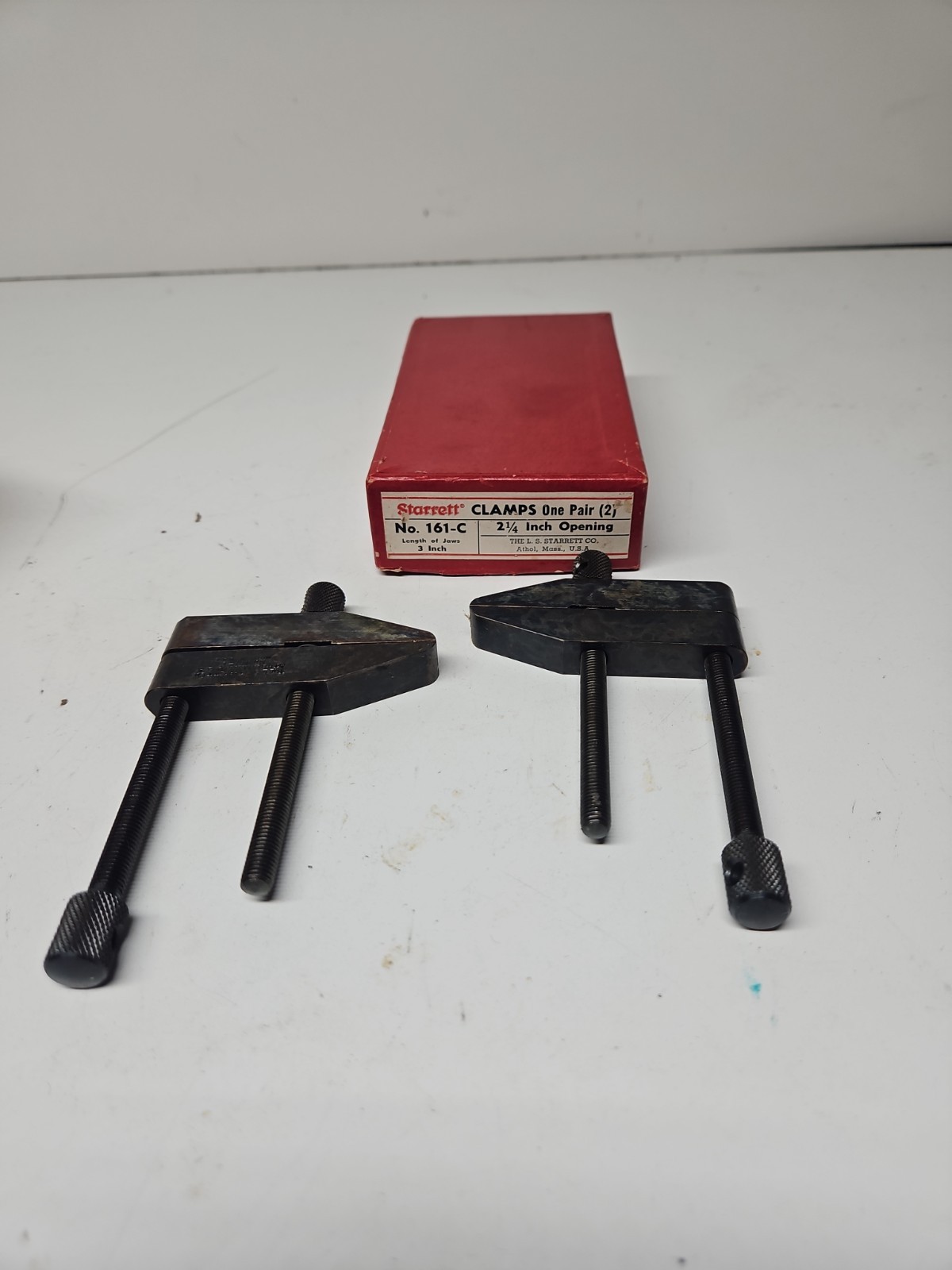 Vintage L.S. STARRETT No. 161-C PARALLEL CLAMP SET USA 3″ jaw 2 1/4″ opening