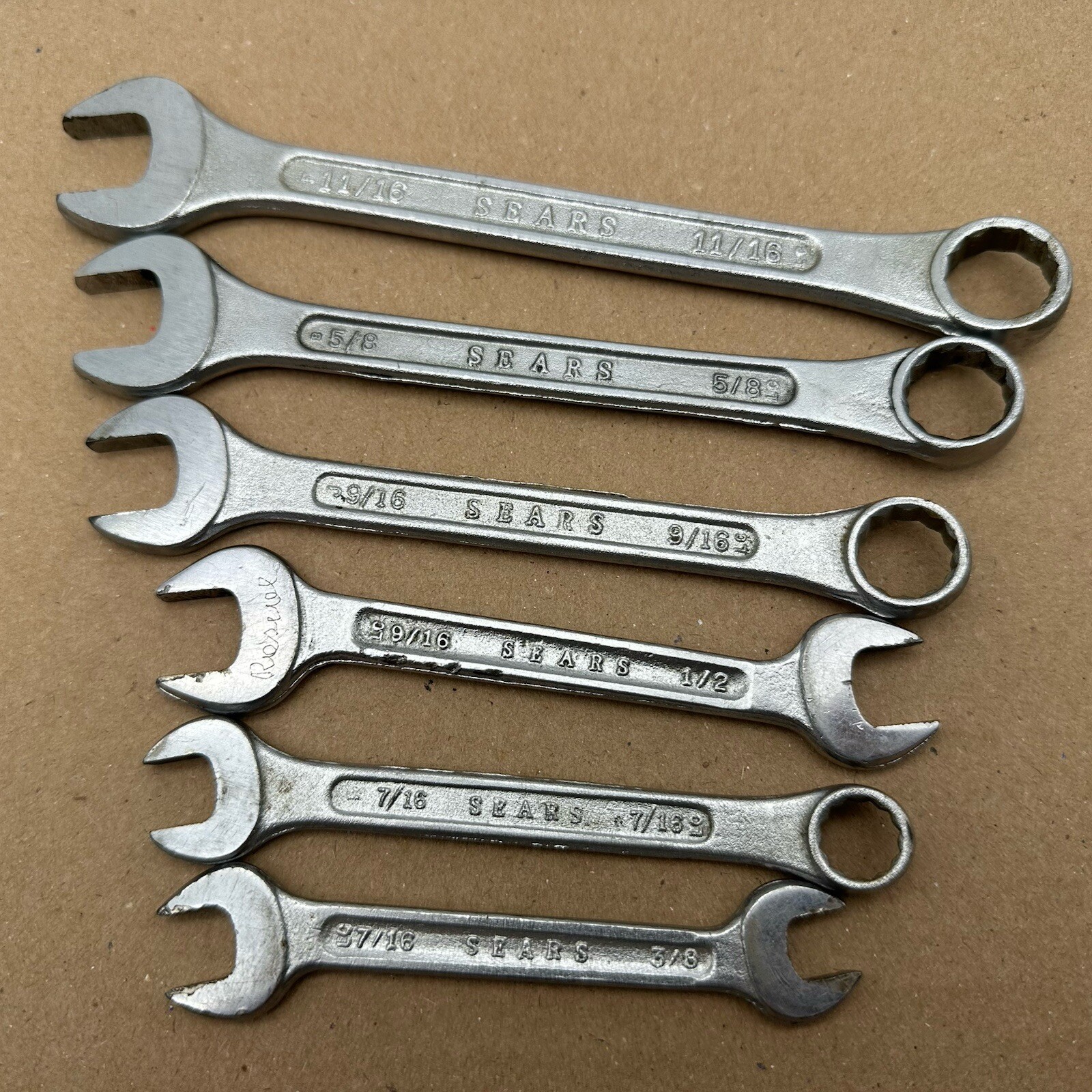 Vintage SEARS 6 Pc. SAE 3/8″ TO 11/16″ Combination Wrench Set – Made In USA