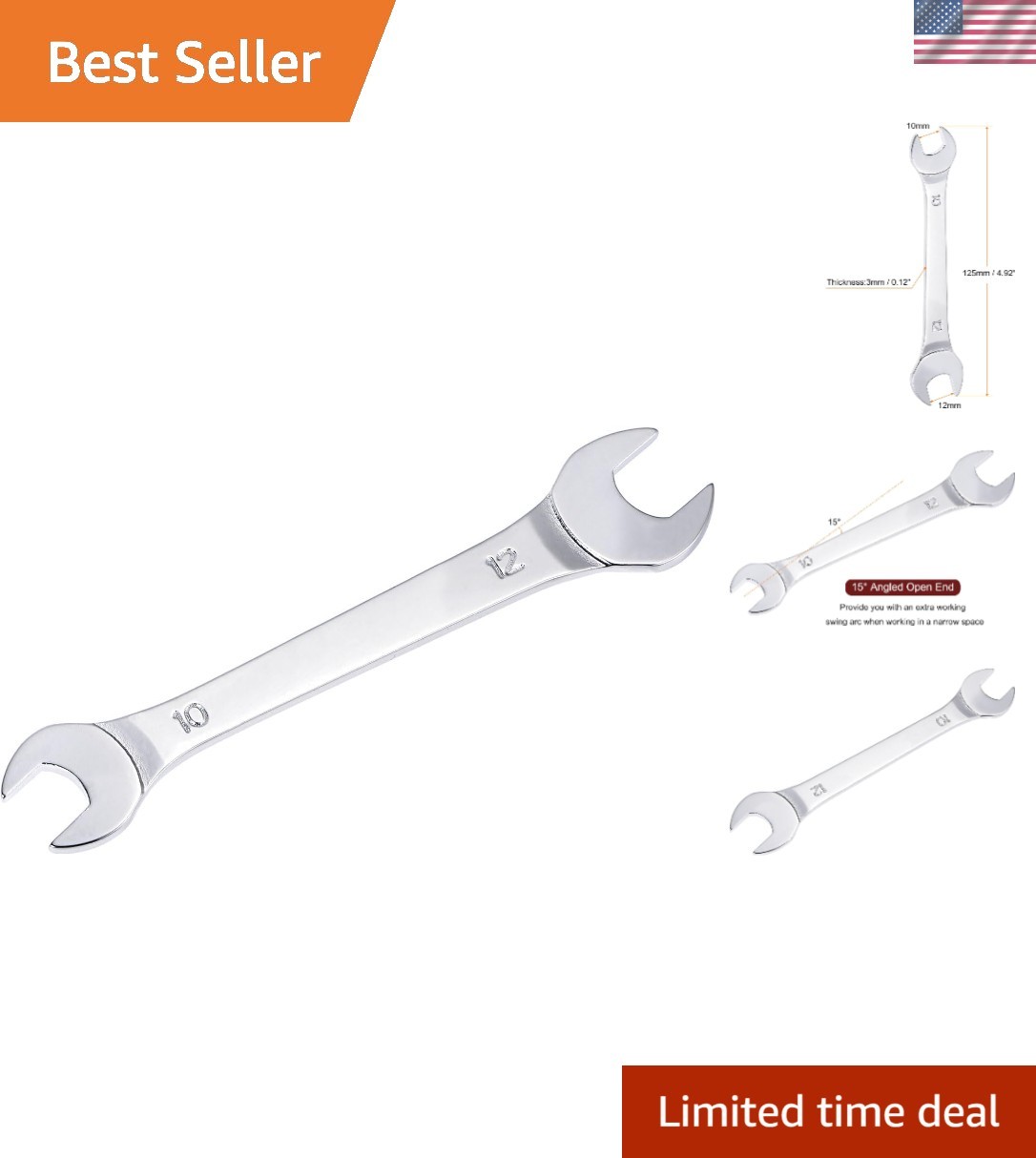 Super-Thin 10mm x 12mm Open End Wrench – High Carbon Steel Precision Tool