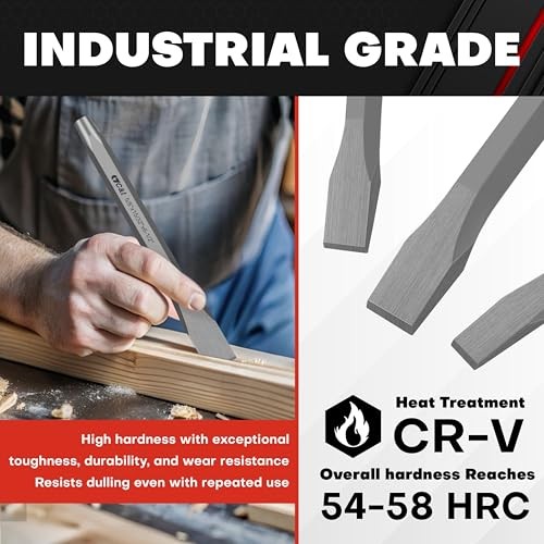 C&T 3-Piece Heavy Duty All Purpose Cold Chisels Kit, 3/8, 1/2, 5/8 in, for